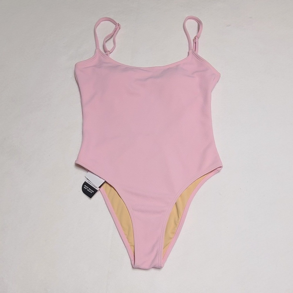 Cotton On Body Pink Crepe One Piece Swimsuit Thin Strap Low Scoop Cheeky S/M